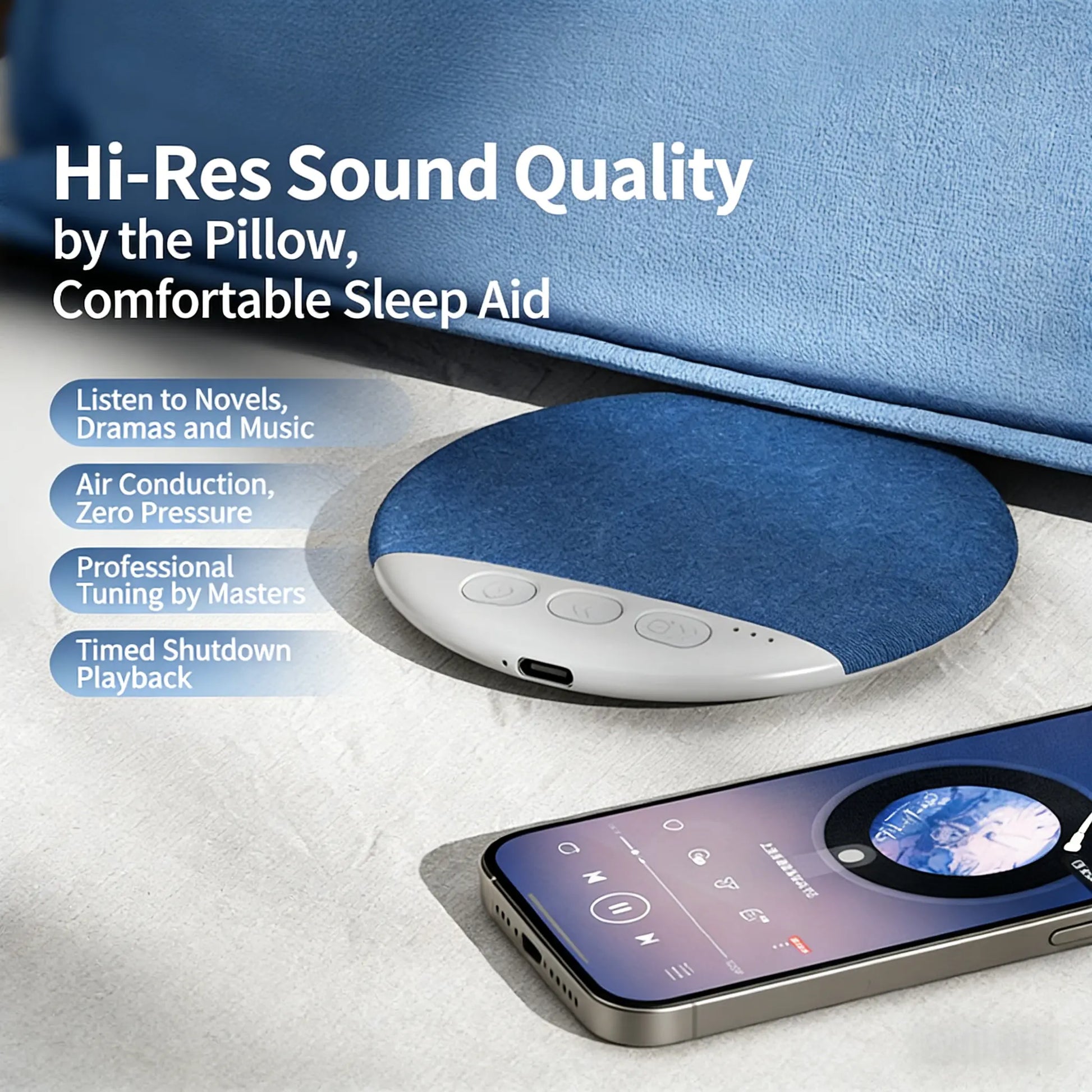 2026 Ultra-Slim Bluetooth Pillow Speaker, Bone Conduction Sound System, Silent Sleep Aid, Portable Rechargeable, Music Player, Wireless, Compatible with Android/Ios. Perfect for Valentine'S, Back-To-School, Travel, and Mother'S Day Gifts.